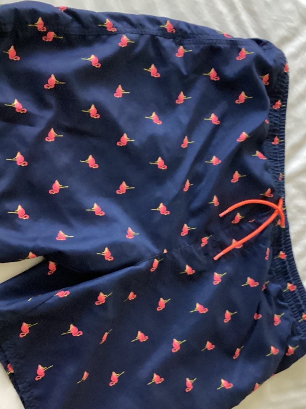 Navy Blue Swim Shorts with Pink Cherry Print